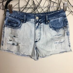 Bleach distressed blue white GARAGE cut off shorts